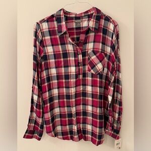 Falls Creek Women's Plaid Long Sleeve Top - Red, White, Blue